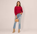 Long Sleeve Drop Shoulder Pullover Sweater Top In Cranberry 3