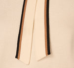 Short Sleeve Tie Neck Knit Top In Cream Black Camel 8