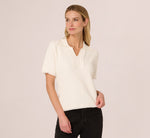 Short Sleeve Waffle Weave Polo Shirt In Ivory 4