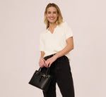 Short Sleeve Waffle Weave Polo Shirt In Ivory 2