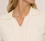 Short Sleeve Waffle Weave Polo Shirt In Ivory 6