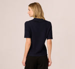 Short Sleeve Waffle Weave Polo Shirt In Navy 6