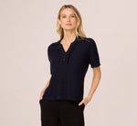 Short Sleeve Waffle Weave Polo Shirt In Navy 3