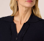 Short Sleeve Waffle Weave Polo Shirt In Navy 4