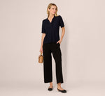 Short Sleeve Waffle Weave Polo Shirt In Navy 2