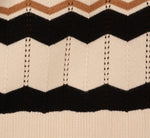 Short Sleeve Pointelle Stripe Sweater In Cream Black Camel 8