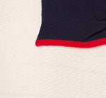 Long Sleeve Contrast Tipped Bow Sweater In Ivory Navy Red 8