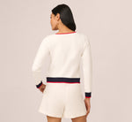 Long Sleeve Contrast Tipped Bow Sweater In Ivory Navy Red 7