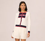 Long Sleeve Contrast Tipped Bow Sweater In Ivory Navy Red 4