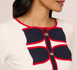 Long Sleeve Contrast Tipped Bow Sweater In Ivory Navy Red 5