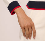 Long Sleeve Contrast Tipped Bow Sweater In Ivory Navy Red 6