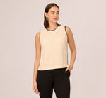 Sleeveless Open Knit Whipstitch Sweater Top In Cream Black 4