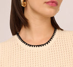 Sleeveless Open Knit Whipstitch Sweater Top In Cream Black 5