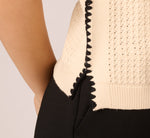 Sleeveless Open Knit Whipstitch Sweater Top In Cream Black 6
