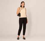 Sleeveless Open Knit Whipstitch Sweater Top In Cream Black 3