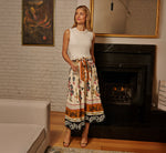 Tie Front Floral Printed Midi Skirt In Tropic Border Vine 1