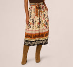 Tie Front Floral Printed Midi Skirt In Tropic Border Vine 3
