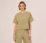 Short Sleeve Rib Knit Back Button Top In Dusty Sage Green 4