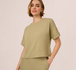 Short Sleeve Rib Knit Back Button Top In Dusty Sage Green 2