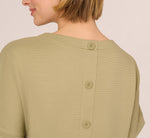 Short Sleeve Rib Knit Back Button Top In Dusty Sage Green 6