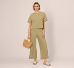 Short Sleeve Rib Knit Back Button Top In Dusty Sage Green 3