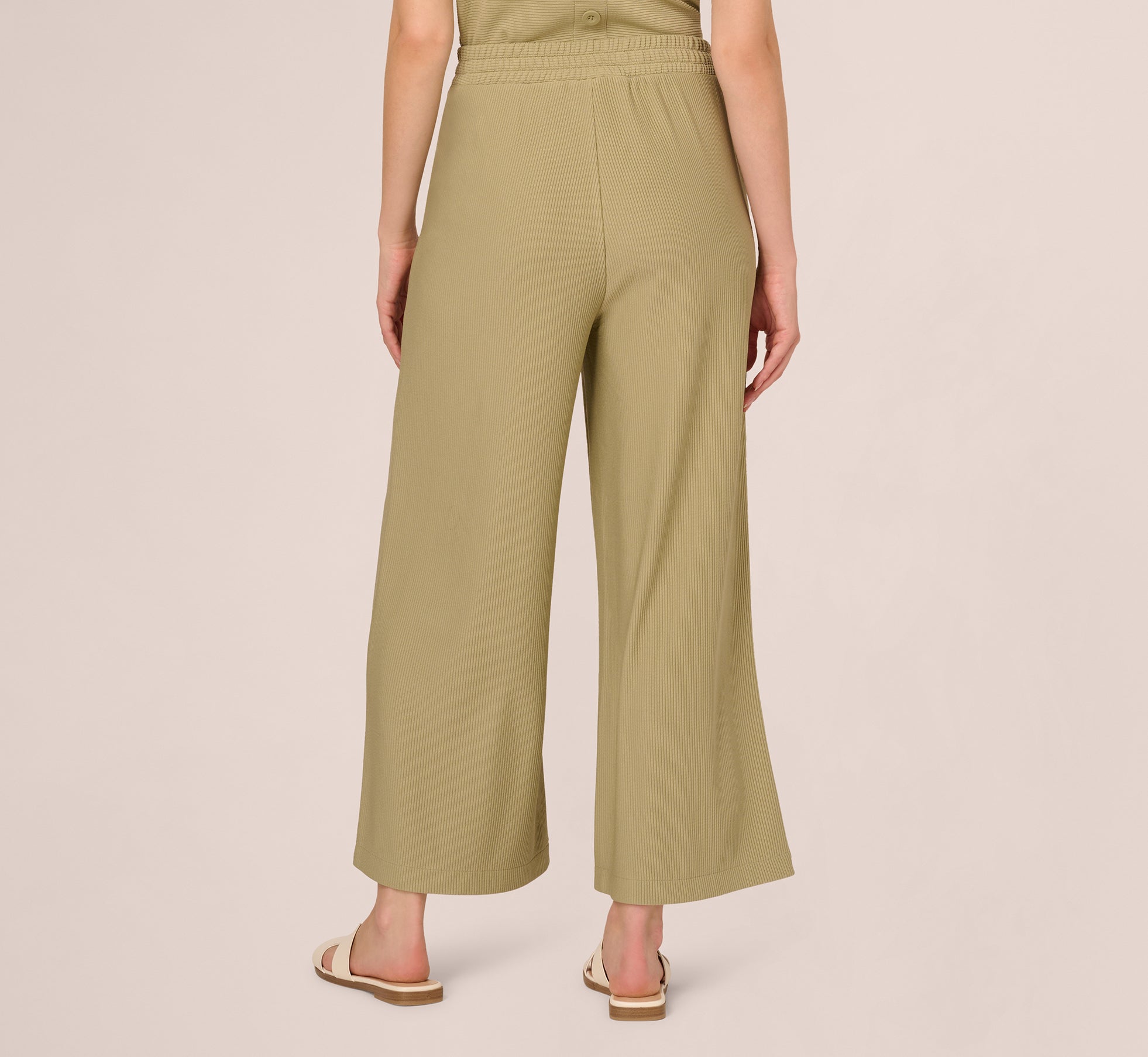Green Wide Leg Rib Knit Pants - Adrianna Papell