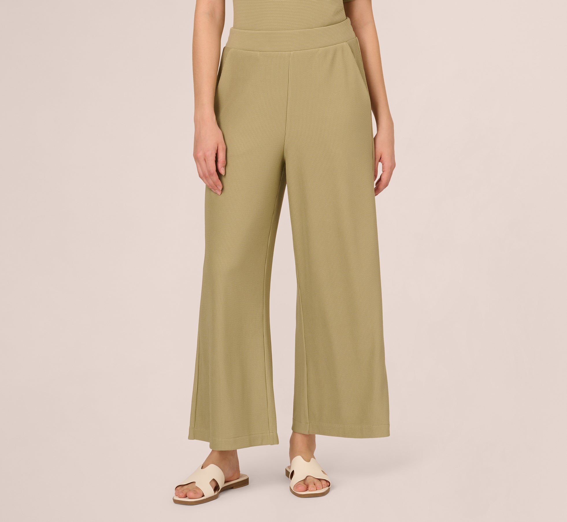 Green Wide Leg Rib Knit Pants - Adrianna Papell