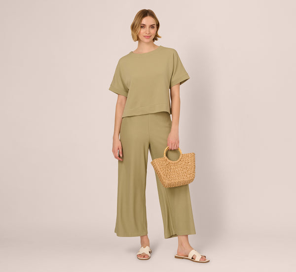 Green Wide Leg Rib Knit Pants - Adrianna Papell