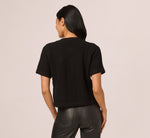 Short Sleeve Textured Cardigan Sweater In Black 7