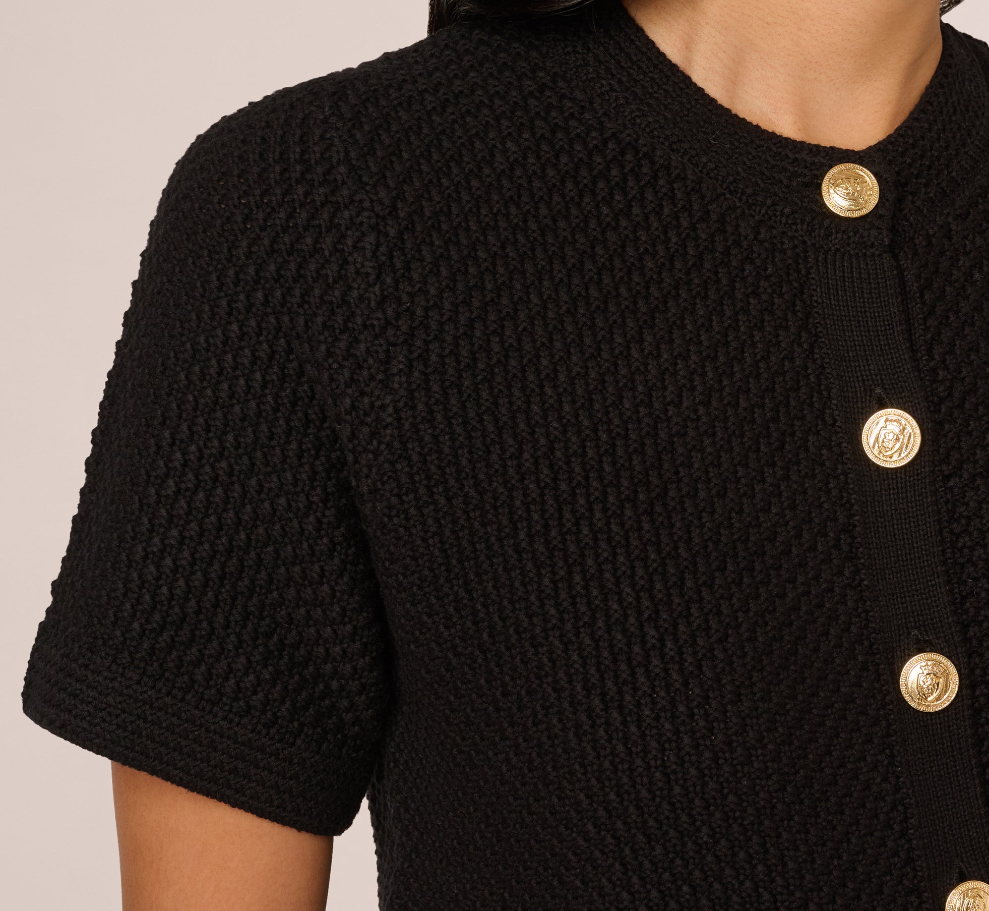 Short Sleeve Textured Cardigan Sweater In Black Adrianna Papell