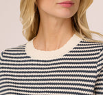Short Sleeve Scalloped Stripe Pullover Sweater In Ivory Slate Blue 4