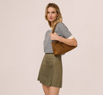 Short Sleeve Scalloped Stripe Pullover Sweater In Ivory Slate Blue 1