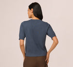 Short Sleeve Scalloped Sweater Top In Slate Blue 6