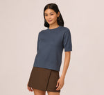Short Sleeve Scalloped Sweater Top In Slate Blue 3