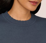 Short Sleeve Scalloped Sweater Top In Slate Blue 4