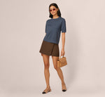 Short Sleeve Scalloped Sweater Top In Slate Blue 2