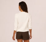 Three Quarter Sleeve Scalloped Pullover Sweater In Ivory 6