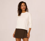 Three Quarter Sleeve Scalloped Pullover Sweater In Ivory 3