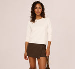Three Quarter Sleeve Scalloped Pullover Sweater In Ivory 1