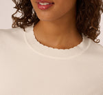 Three Quarter Sleeve Scalloped Pullover Sweater In Ivory 5