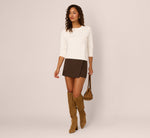 Three Quarter Sleeve Scalloped Pullover Sweater In Ivory 2