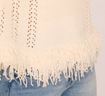 Three Quarter Sleeve Fringe Trim Sweater In Cream 6
