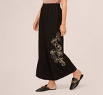 Wide Leg Floral Embroidered Pant In Black Cream 2