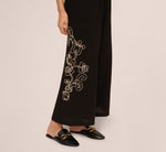Wide Leg Floral Embroidered Pant In Black Cream 3