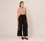 Wide Leg Floral Embroidered Pant In Black Cream 1