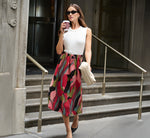 Printed A Line Drawstring Midi Skirt In Mosiac Leaves 1