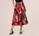 Printed A Line Drawstring Midi Skirt In Mosiac Leaves 3