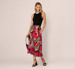 Printed A Line Drawstring Midi Skirt In Mosiac Leaves 2