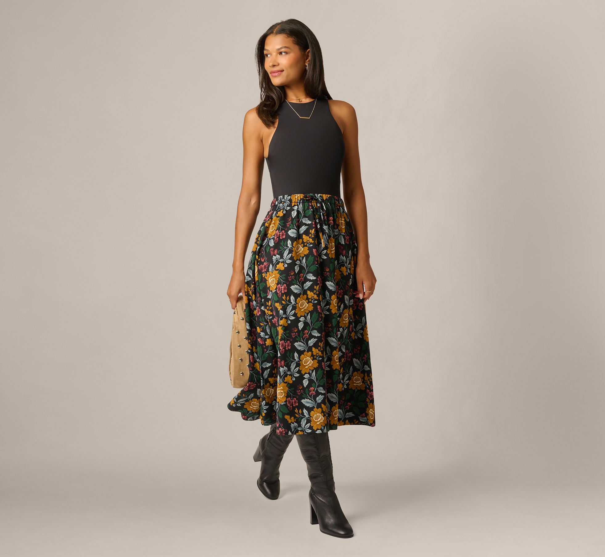 Printed A Line Drawstring Midi Skirt In Jungle Garden 1