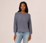 Long Sleeve Laced Raglan Sweater In Dusty Blue 3